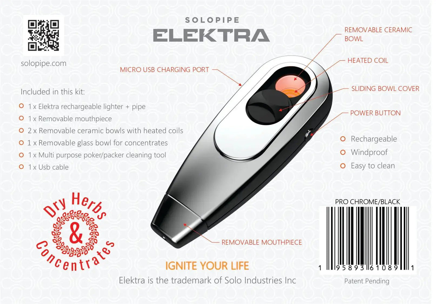 New Elektra Electronic Pipe & Lighter Combo - solopipe
